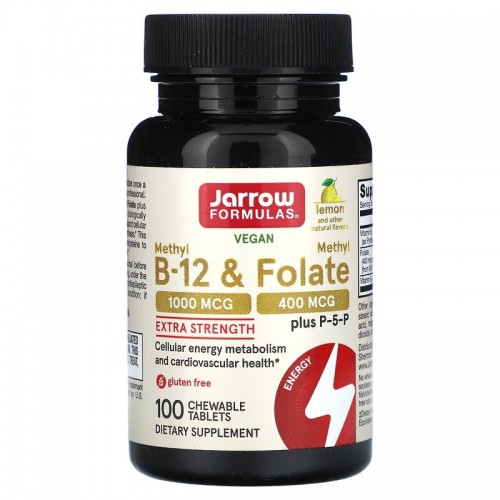 Jarrow Formulas, Methyl B-12 & Methyl Folate, Lemon, 100 Chewable Tablets